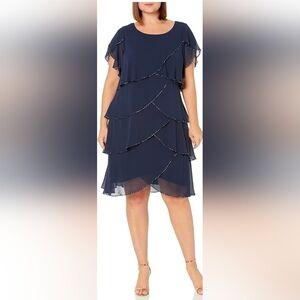 SLNY Elegant Navy Asymmetrical Dress